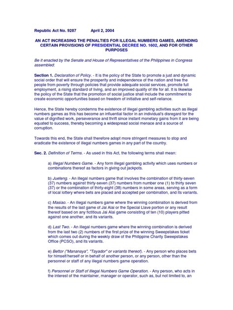 illegal number games|IRR of RA 9287 (Increasing Penalty For Illegal Numbers Games) PDF .